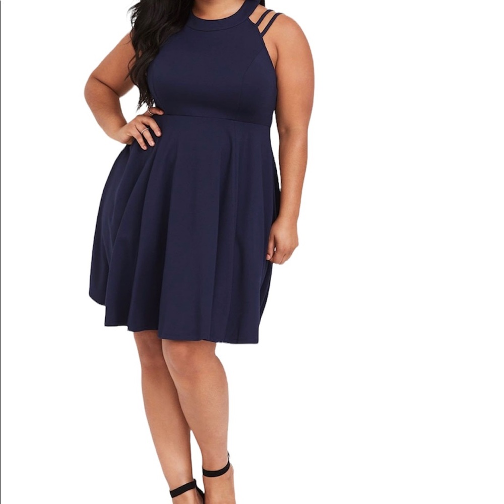 NWT Torrid Navy Blue High Neck Ponte Knit Skater Dress with Cut Out Detail 2X